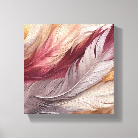 Roze en gouden luxe veren patroon canvas afdruk (Voorkant)