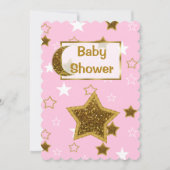 Roze en gouden maan en sterren Baby shower nodigt Kaart (Voorkant)