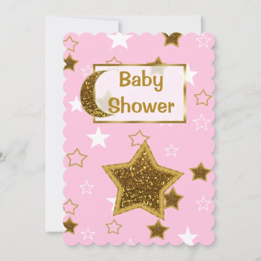 Roze en gouden maan en sterren Baby shower nodigt  Kaart (Voorkant)