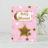 Roze en gouden maan en sterren Baby shower nodigt  Kaart (Staand voorkant)
