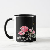 Roze en gouden Magnolia op zwarte oma Mok (Links)