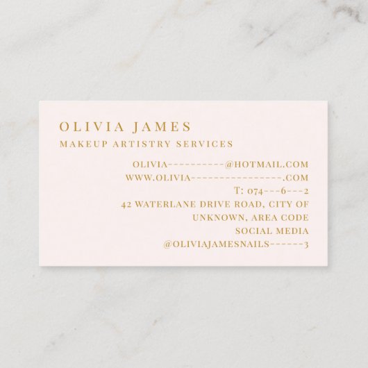 Roze en Gouden Make-up Kunstenaar Cosmetica Beauty Visitekaartje (Achterkant)