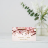 Roze en Gouden Make-up Kunstenaar Cosmetica Beauty Visitekaartje (Staand voorkant)