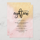 Roze en gouden marmer | 18e verjaardagsfeestje kaart (Voorkant / Achterkant)