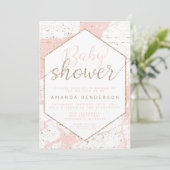 Roze en gouden marmer babyshower uitnodiging (Staand voorkant)