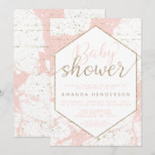 Roze en gouden marmer babyshower uitnodiging (Voorkant / Achterkant)
