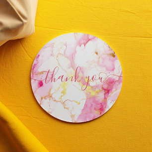 Roze en gouden marmer bedankt ronde sticker