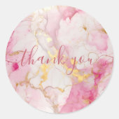Roze en gouden marmer bedankt ronde sticker (Voorkant)