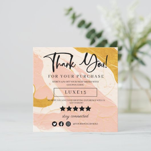 Roze en gouden marmer Bedankt voor de korting op j (Staand voorkant)