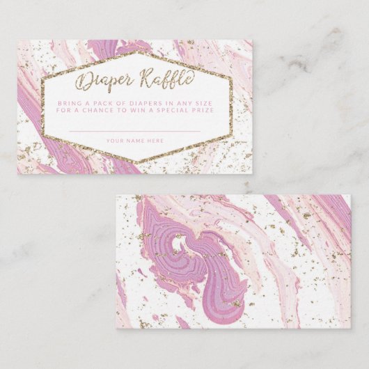 Roze en gouden marmer diaper Raffle Informatiekaartje (Voorkant / Achterkant)