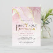 Roze en gouden marmer Eerste Heilige Communie  Kaart (Staand voorkant)