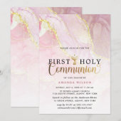 Roze en gouden marmer Eerste Heilige Communie  Kaart (Voorkant / Achterkant)