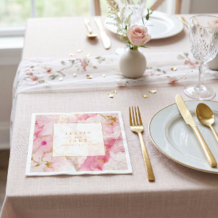 Roze en gouden marmer effect Trouw Servet