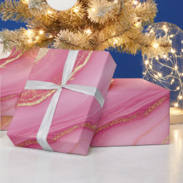 Roze en gouden marmer elegant cadeaupapier