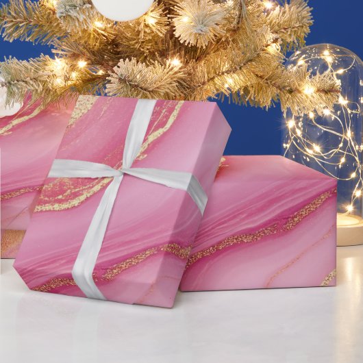 Roze en gouden marmer elegant cadeaupapier (Feestdagen)