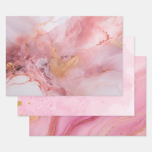Roze en gouden marmer elegant inpakpapier vel (Set)