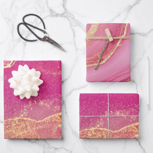 Roze en gouden marmer elegant inpakpapier vel (Voorkant)