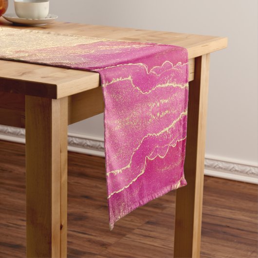 Roze en gouden marmer elegant korte tafelloper (Voorbeeld)