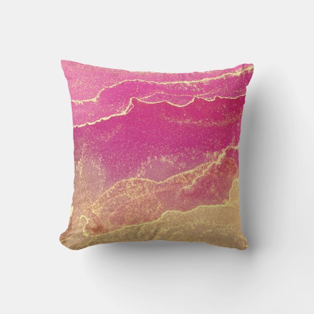 Roze en gouden marmer elegant kussen (Voorkant)