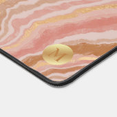 Roze en gouden marmer met gouden monogram bureaumat (Hoek)
