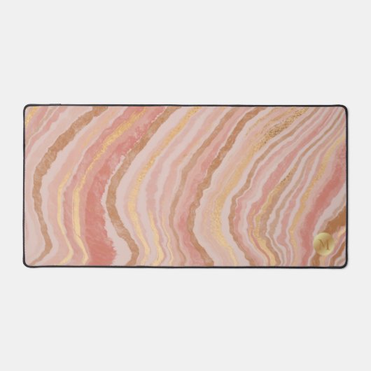 Roze en gouden marmer met gouden monogram bureaumat (Voorkant)