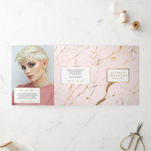 Roze en Gouden Marmer Salon of Productbrochure Drieluik Kaart