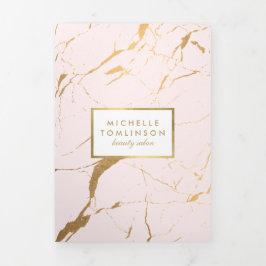 Roze en Gouden Marmer Salon of Productbrochure Drieluik Kaart
