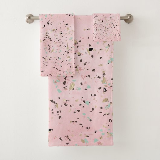 Roze en Gouden Marmer Terrazzo Bad Handdoek (Insitu)