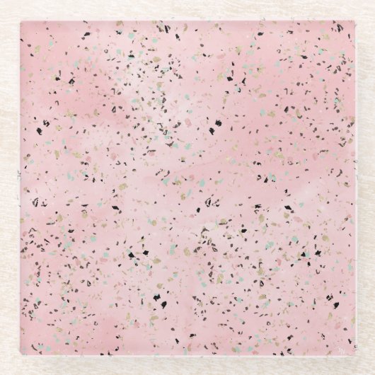 Roze en Gouden Marmer Terrazzo Glazen Onderzetter (Voorkant)