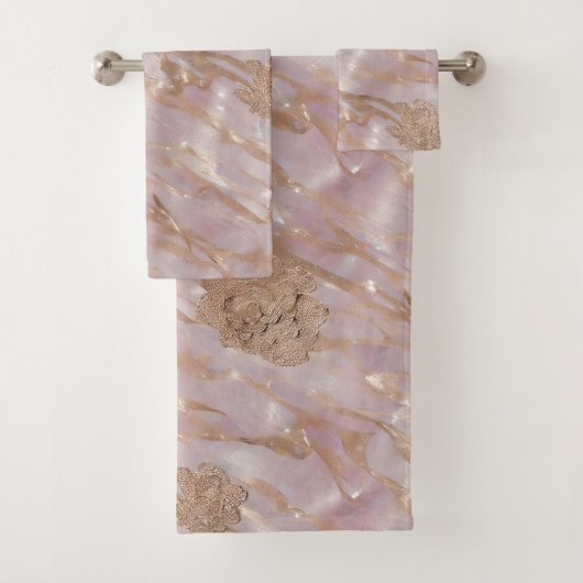Roze en Gouden Marmeren Bloemen Bad Handdoek (Insitu)