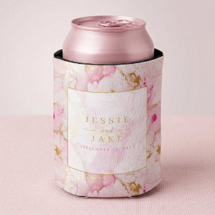 Roze en gouden marmeren bruiloft blikjeskoeler