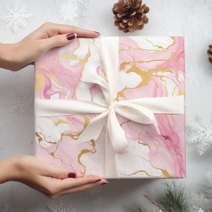 Roze en gouden Marmeren Kerstmis Cadeaupapier