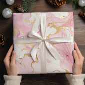 Roze en gouden Marmeren Kerstmis Cadeaupapier