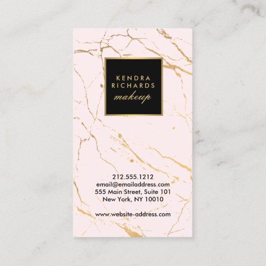 Roze en Gouden Marmeren Make-up Artiest Visitekaartje (Achterkant)
