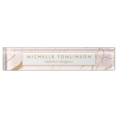 Roze en Gouden Marmeren Ontwerper Naamplaat Naambordje (Voorkant)