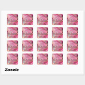 Roze en gouden marmeren parfumrollerfles vierkante sticker (Vel)