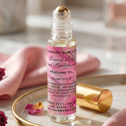 Roze en gouden marmeren parfumrollerfles vierkante sticker
