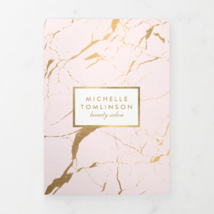Roze en gouden marmeren salon of productbrochure drieluik kaart