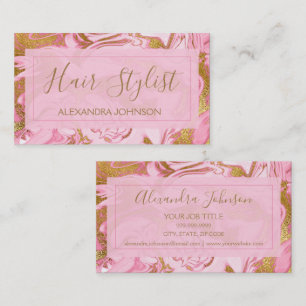 Roze en Gouden Marmeren Trendy Herenkapper Visitekaartje