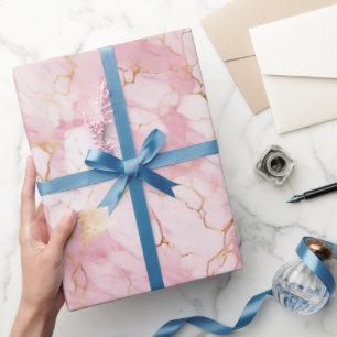 Roze en gouden marmeren vloeibare stijl patroon cadeaupapier