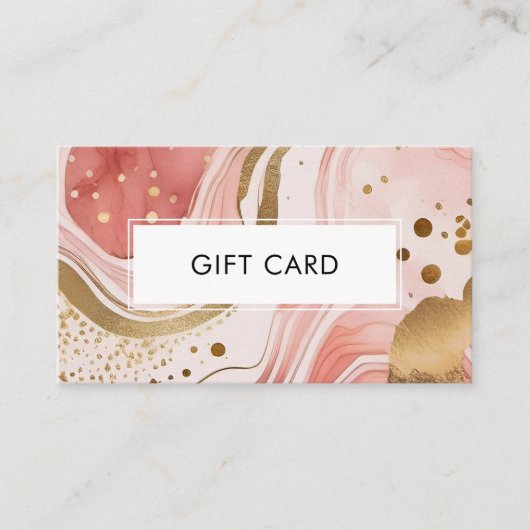 Roze en Gouden Marmeren Waterverf Cadeaubon Visitekaartje (Voorkant)