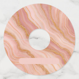 Roze en gouden marmerprint wijn glas labels