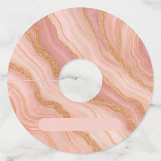 Roze en gouden marmerprint wijn glas labels (Voorkant)