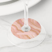 Roze en gouden marmerprint wijn glas labels (Dichtbij)