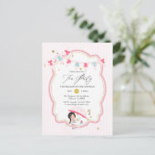 Roze en gouden meisje 3e verjaardag thee feestje briefkaart (Staand voorkant)