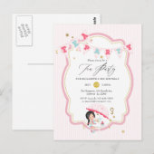 Roze en gouden meisje 3e verjaardag thee feestje briefkaart (Voorkant / Achterkant)