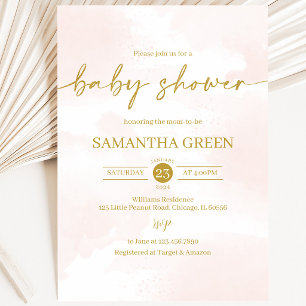 Roze en Gouden Meisje Baby Shower Kaart