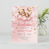 Roze en gouden meisje beer wolk negen Baby shower Kaart (Staand voorkant)