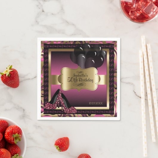 Roze en gouden metallic - Happy Birthday | DIY-tek Servet (Insitu)