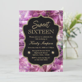 Roze en Gouden Middernacht Kristal Galaxy Sweet 16 Kaart